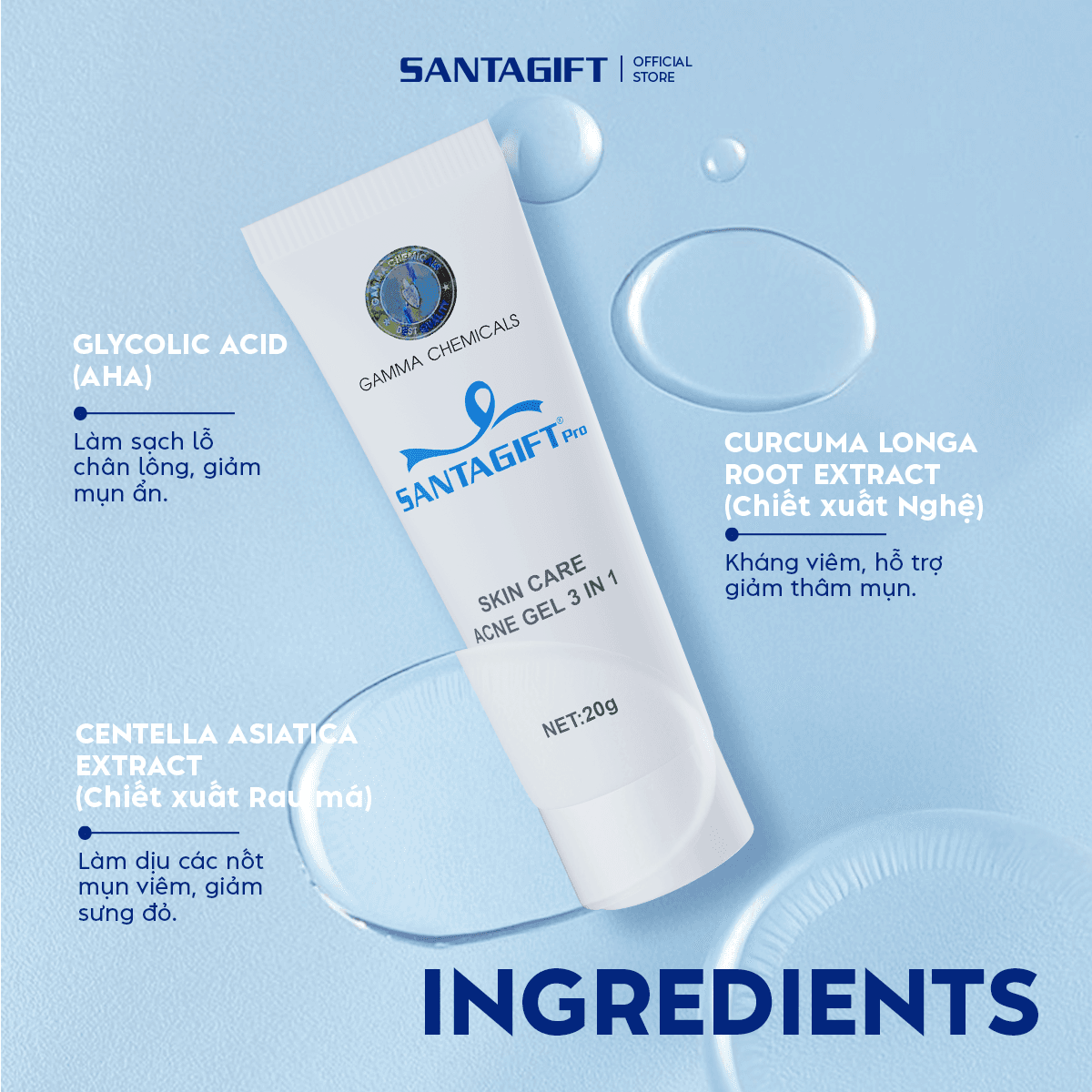 Gel Hỗ Trợ Giảm Mụn Gamma Santagift Pro 20g Skincare Làm Đẹp Da - GGM