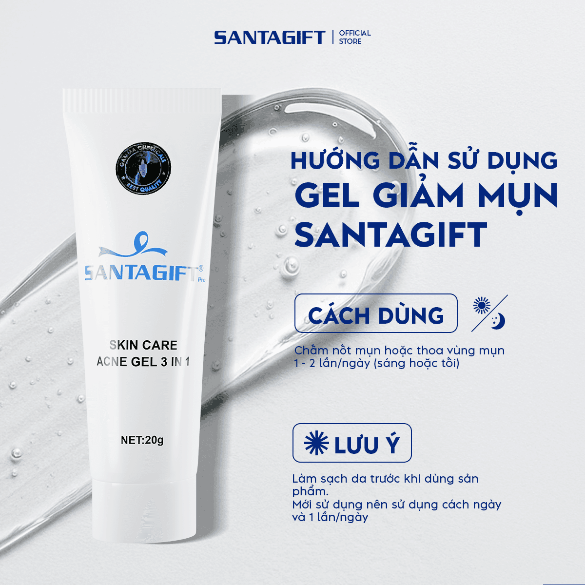 Gel Hỗ Trợ Giảm Mụn Gamma Santagift Pro 20g Skincare Làm Đẹp Da - GGM